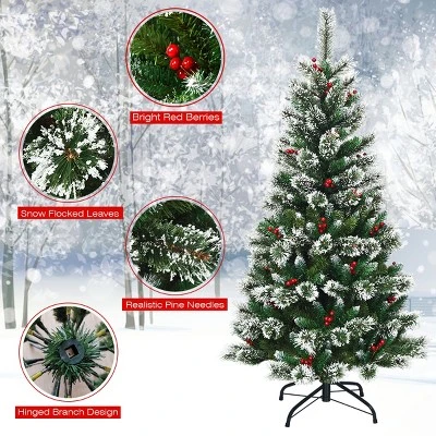 Tangkula Unlit Snow Flocked Artificial Christmas Tree Hinged Pine Decoration Tree 10 Tangkula Unlit Snow Flocked Artificial Christmas Tree Hinged Pine Decoration Tree - Image 8