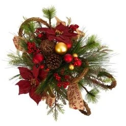 Nearly Natural 18-in Christmas Sleigh with Poinsettia, Berries and Pinecone Artificial Arrangement with Ornaments -Northlight Christmas Store GUEST 7132bcde 3fd7 47c6 b100 4639af5de64b