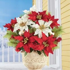 Collections Etc. Collections Etc Faux Red & White Poinsettia Floral Picks with Ornaments 10 X 10 X 14