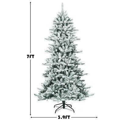 Costway 7Ft Premium Hinged Snow Flocked Slim Artificial Christmas Fir Tree w/ Pine Cones 3 Costway 7Ft Premium Hinged Snow Flocked Slim Artificial Christmas Fir Tree w/ Pine Cones