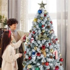 Yaheetech Flocked Pencil Artificial Christmas Tree Snow Frosted Christmas Tree, Green -Northlight Christmas Store GUEST 71d334bb 2b96 4f9f 90a4 263b1134db69