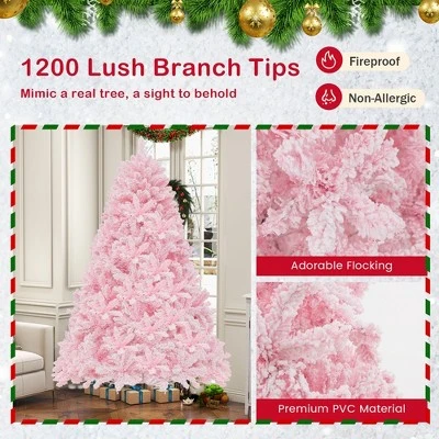 Costway 7 FT Flocked Artificial Christmas Tree Hinged with 500 LED Lights 1200 Branch Tips 6 Costway 7 FT Flocked Artificial Christmas Tree Hinged with 500 LED Lights 1200 Branch Tips - Image 4