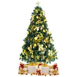 Tangkula Lush Artificial Christmas Tree 7.5ft Pre-Lit Xmas Hinged Tree W/ 250 Replaceable LED Lights