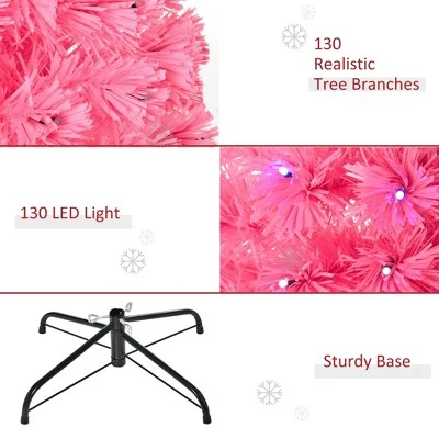 HOMCOM 4ft Fir Artificial Christmas Tree with Realistic Branches, 130 Multi-Color Fiber Optic LED Lights and 130 Tips, Pink 5 HOMCOM 4ft Fir Artificial Christmas Tree with Realistic Branches, 130 Multi-Color Fiber Optic LED Lights and 130 Tips, Pink - Image 3