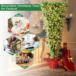 Tangkula 7.5FT Pre-lit Upside Down Christmas Tree, Artificial Tree w/400 Warm White LED Lights & 8 Lighting Modes, Snowy Inverted Christmas Tree -Northlight Christmas Store GUEST 7507e459 9c03 4cf6 9796 3fe58f73803b
