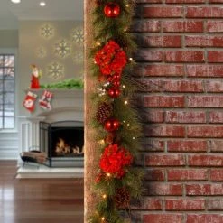 National Tree Company 9 ft. Hydrangea Garland with Battery Operated Warm White LED Lights