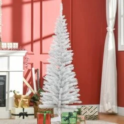 HOMCOM 59" Artificial Pencil Christmas Tree, Slim Xmas Tree with 294 Realistic Branch Tips and Foldable Metal Stand -Northlight Christmas Store GUEST 76ed6f58 3d68 4969 9398 24fe245c5aac