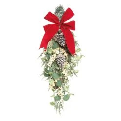 Transpac Foam 31 in. Green Christmas Eucalyptus Berry Pine Teardrop