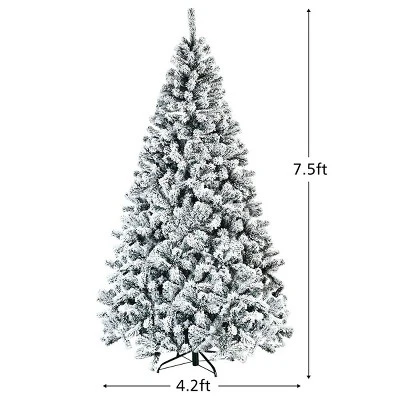 Costway 7.5ft Snow Flocked Hinged Christmas Tree Unlit Metal Stand 3 Costway 7.5ft Snow Flocked Hinged Christmas Tree Unlit Metal Stand