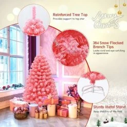 Costway 4.5ft Snow Flocked Hinged Artificial Christmas Tree w/ Metal Stand Pink -Northlight Christmas Store GUEST 79170fad 5df9 4af3 abc4 5a409e1a91ec