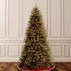 National Tree Company 6.5 ft Pre-Lit Artificial Full Christmas Tree, Green, North Valley Spruce, White Lights, Includes Stand