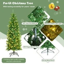 Tangkula Pre-lit Hinged Artificial Pencil Fir Christmas Tree with UL-listed Lights -Northlight Christmas Store GUEST 7afed504 6e13 49d4 befa f5eb23eebc54