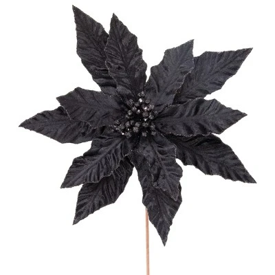 Northlight 26" Black Glittered Poinsettia Christmas Stem Spray 4 Northlight 26" Black Glittered Poinsettia Christmas Stem Spray - Image 2