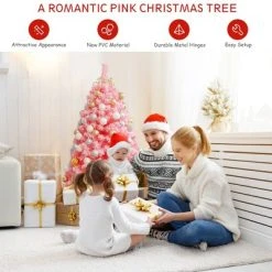 Costway 4.5ft Snow Flocked Hinged Artificial Christmas Tree w/ Metal Stand Pink -Northlight Christmas Store GUEST 7b9e3c09 a7db 4ae0 853b 7bba9f46d97f
