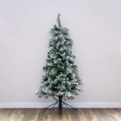 Home Heritage Artificial Half Christmas Tree Prelit with White LED Lights, PVC Foliage Tips, Metal Stand, Green