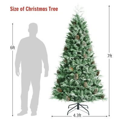 Tangkula 7 Ft Artificial Christmas Tree Mixed PE & PVC Xmas Tree Office and Party Festival Holiday Decor Green 10 Tangkula 7 Ft Artificial Christmas Tree Mixed PE & PVC Xmas Tree Office and Party Festival Holiday Decor Green - Image 8
