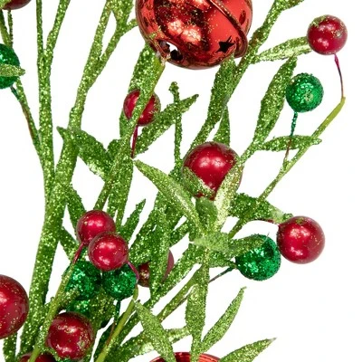 Northlight 32" Green and Red Jingle Bells and Berry Artificial Glitter Christmas Spray 5 Northlight 32" Green and Red Jingle Bells and Berry Artificial Glitter Christmas Spray - Image 3
