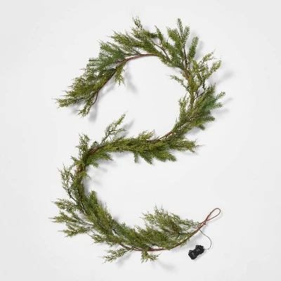 9' Pre-Lit Battery Operated LED Artificial Mixed Greenery Christmas Garland Warm White Lights - Wondershop™ 4 9' Pre-Lit Battery Operated LED Artificial Mixed Greenery Christmas Garland Warm White Lights - Wondershop™ - Image 2