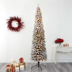 9ft Nearly Natural Pre-Lit Flocked Slim Artificial Christmas Tree Clear Lights -Northlight Christmas Store GUEST 7ef3b327 7f51 4d39 9ef5 9e2f30815117
