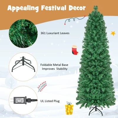 Tangkula 5/6/7/8 FT Fiber Optic Artificial Christmas Tree Prelit Pencil Christmas Tree with 361/517/697/889 Branch Tips Foldable Metal Stand 9 Tangkula 5/6/7/8 FT Fiber Optic Artificial Christmas Tree Prelit Pencil Christmas Tree with 361/517/697/889 Branch Tips Foldable Metal Stand - Image 7