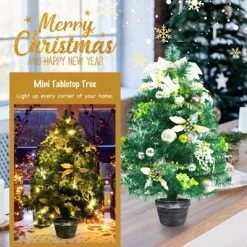 Tangkula 2ft Pre-lit Tabletop Christmas Tree Mini Artificial Evergreen Christmas Tree with Timer & Rich Ornaments -Northlight Christmas Store GUEST 81235072 d8a6 4a37 8795 f4230944e788