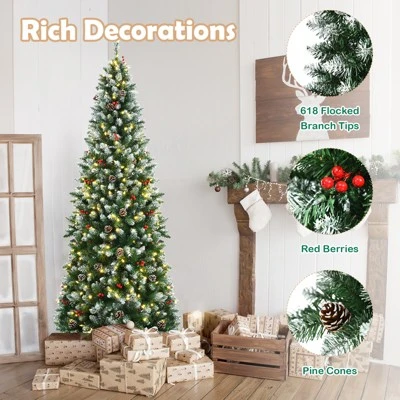 Tangkula 5ft Pre-lit Artificial Christmas Tree Slim Artificial Xmas Tree w/ 250 Replaceable LED Lights & 408 Branch Tips 4 Tangkula 5ft Pre-lit Artificial Christmas Tree Slim Artificial Xmas Tree w/ 250 Replaceable LED Lights & 408 Branch Tips - Image 2