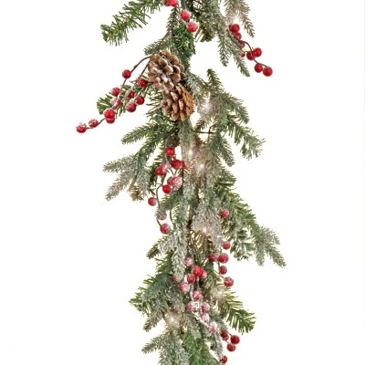 HGTV Home Collection 9ft Pre Lit Artificial Christmas Garland, Snow-dusted Branch Tips, Decorated with Pinecones, Berries, and Bow 4 HGTV Home Collection 9ft Pre Lit Artificial Christmas Garland, Snow-dusted Branch Tips, Decorated with Pinecones, Berries, and Bow - Image 2