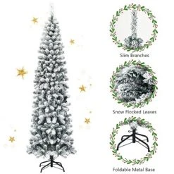 Costway 7.5Ft Unlit Hinged Snow Flocked Artificial Pencil Christmas Tree w/ 641 Tips -Northlight Christmas Store GUEST 8387b09e c7fc 42aa bb0f 3401349a71d1