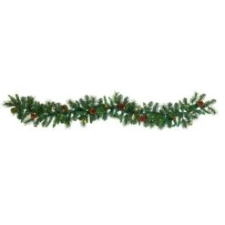 Nearly Natural 6’ Mixed Pine and Pinecone Artificial Garland (trimmed) 35 Clear LED Lights