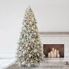 Home Heritage Pre-Lit Snowdrift Flocked Artificial Holiday Tree, Clear Lights, Natural-Looking PVC Foliage Tips, Metal Stand