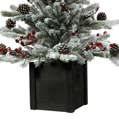 Haute Decor Haute Décor 36" Unlit Flocked Stockhorn Artificial Christmas Tree with Black Wood Pot 3 Haute Decor Haute Décor 36" Unlit Flocked Stockhorn Artificial Christmas Tree with Black Wood Pot