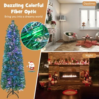 Tangkula 5/6/7/8 FT Fiber Optic Artificial Christmas Tree Prelit Pencil Christmas Tree with 361/517/697/889 Branch Tips Foldable Metal Stand 6 Tangkula 5/6/7/8 FT Fiber Optic Artificial Christmas Tree Prelit Pencil Christmas Tree with 361/517/697/889 Branch Tips Foldable Metal Stand - Image 4