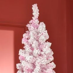 HOMCOM 7.5' Tall Unlit Snow Flocked Artificial Christmas Tree Slim Pencil Xmas Tree with Pine Shape and Realistic Branches, Pink -Northlight Christmas Store GUEST 86c47c83 46e7 4f22 bb80 f58682edd270