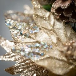 Sullivans Artificial Gold Poinsettia Pine Stem Multicolor 16"H