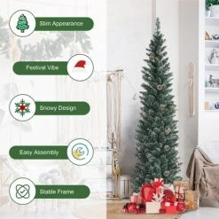 Costway 5ft/6ft/7ft Unlit Snowy PVC Artificial Slim Christmas Pencil Tree with Pine Cones -Northlight Christmas Store GUEST 87c15720 ab70 43fb a82e 753296f290f1