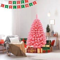 Costway 4.5ft Snow Flocked Hinged Artificial Christmas Tree w/ Metal Stand Pink -Northlight Christmas Store GUEST 88781e70 e394 465e 8cf3 e21f74b7a341