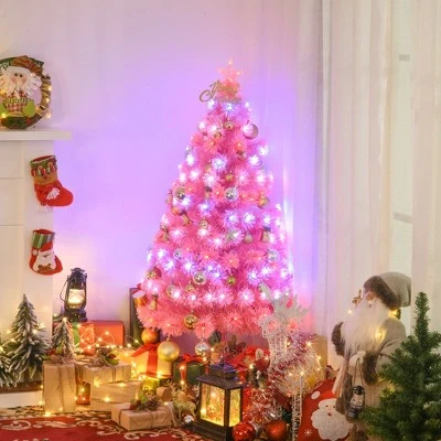 HOMCOM 4ft Fir Artificial Christmas Tree with Realistic Branches, 130 Multi-Color Fiber Optic LED Lights and 130 Tips, Pink 3 HOMCOM 4ft Fir Artificial Christmas Tree with Realistic Branches, 130 Multi-Color Fiber Optic LED Lights and 130 Tips, Pink