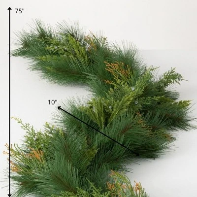 Sullivans Artificial Mixed Pine & Juniper Garland Green 75"H 4 Sullivans Artificial Mixed Pine & Juniper Garland Green 75"H - Image 2