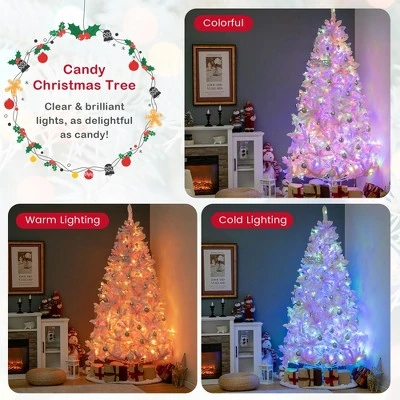 Costway 7 FT Flocked Artificial Christmas Tree Hinged with 500 LED Lights 1200 Branch Tips 10 Costway 7 FT Flocked Artificial Christmas Tree Hinged with 500 LED Lights 1200 Branch Tips - Image 8