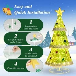 Tangkula 4.6 FT Pop-up Christmas Tree Collapsible Artificial Xmas Tree w/110 Warm Lights Tree Top Star Metal Base Lighted Christmas Decor -Northlight Christmas Store GUEST 8b55f0b9 09fe 4073 a152 05265d7d014b