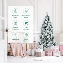 Costway 5ft/6ft/7ft Snow Flocked Hinged Artificial Slim Christmas Tree with Pine Needles -Northlight Christmas Store GUEST 8c62e56d 41ea 4d89 8145 028c9fdcfee9