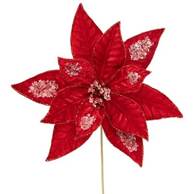 Northlight 28" Icy Red Velvet Poinsettia Glittered Christmas Stem Spray 4 Northlight 28" Icy Red Velvet Poinsettia Glittered Christmas Stem Spray - Image 2