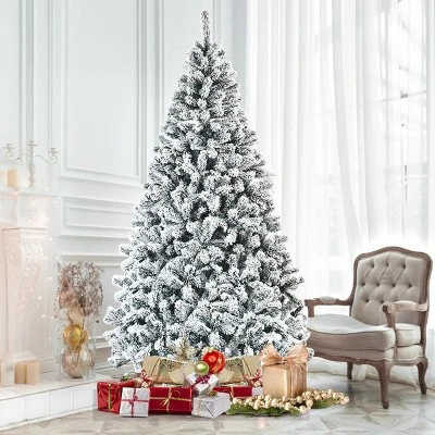 Costway 7.5ft Snow Flocked Hinged Christmas Tree Unlit Metal Stand 5 Costway 7.5ft Snow Flocked Hinged Christmas Tree Unlit Metal Stand - Image 3