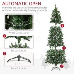 HOMCOM Skinny Prelit Artificial Christmas Tree Holiday Decoration with Snow-dipped Branches, Warm White LED Lights, Auto Open, Green -Northlight Christmas Store GUEST 8df3c05f 2fcc 4970 91ff 770e2045238f