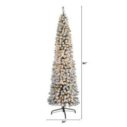 7ft Nearly Natural Pre-Lit Flocked Slim Artificial Christmas Tree Clear Lights