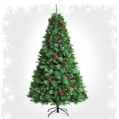 Tangkula 7ft Pre-Decorated Holiday Christmas Tree Unlit Artificial Pine Tree w/ Red Berries 3 Tangkula 7ft Pre-Decorated Holiday Christmas Tree Unlit Artificial Pine Tree w/ Red Berries