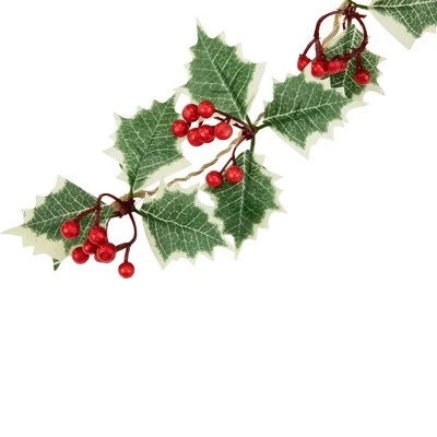 Northlight 3" x 3.25' Pre-Lit Holly and Berry Christmas Garland, Warm White LED Lights 4 Northlight 3" x 3.25' Pre-Lit Holly and Berry Christmas Garland, Warm White LED Lights - Image 2