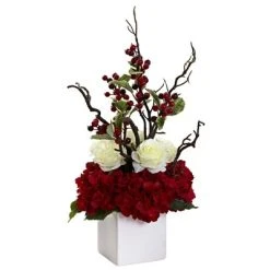 Nearly Natural 23.5-in Holiday Cheers Arrangement with Vase