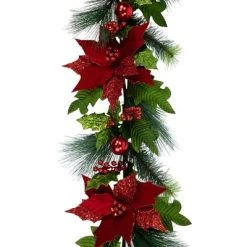 Northlight 48" Glittered Red Poinsettia and Long Pine Christmas Swag, Unlit -Northlight Christmas Store GUEST 92206e13 ef2d 44b0 8e28 cc5641d0e3f7