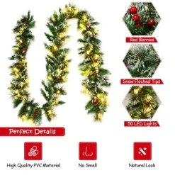 Costway 9ft Pre-lit Christmas Garland w/ Snow Flocked Tips Red Berries 50 Lights & Timer -Northlight Christmas Store GUEST 9239e27b 8d3f 40e4 811f 3979ad626483